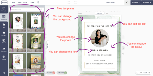 Funeral order of service free design tool