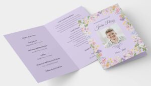 Floral frame funeral order of service lilac template