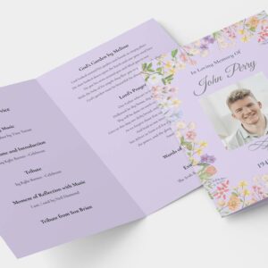 Floral frame funeral order of service lilac template