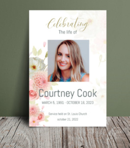 Pink carnations and white roses order of service for funeral 071