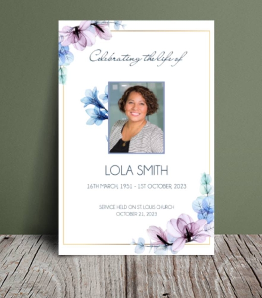 Blue and pink lilies funeral order of service 115 - Free Funeral Order of Service Template