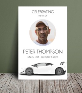 White sports car funeral order of service template design 112