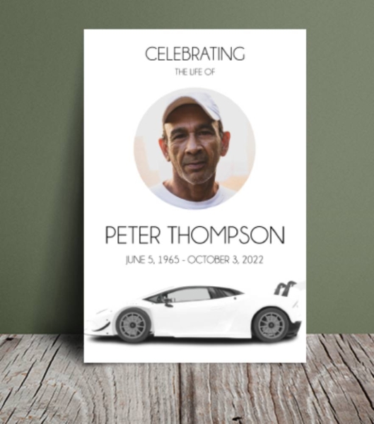 White sports car funeral order of service 112 - Free Funeral Order of Service Template