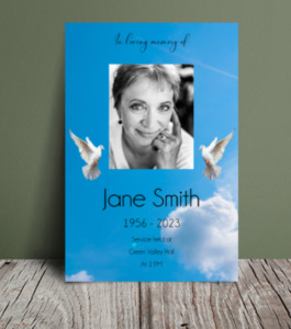 Blue sky with doves funeral order of service template 129