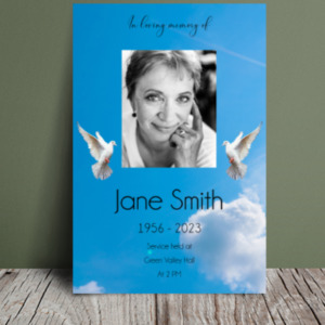 Blue sky with doves funeral order of service template 129