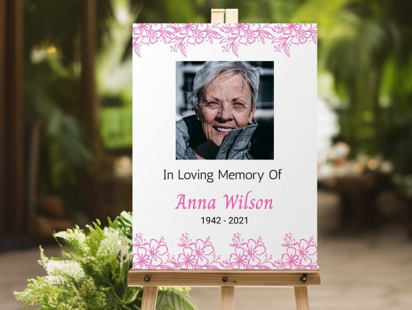 Editable floral funeral memorial sign (005) - Free Funeral Order of Service Template