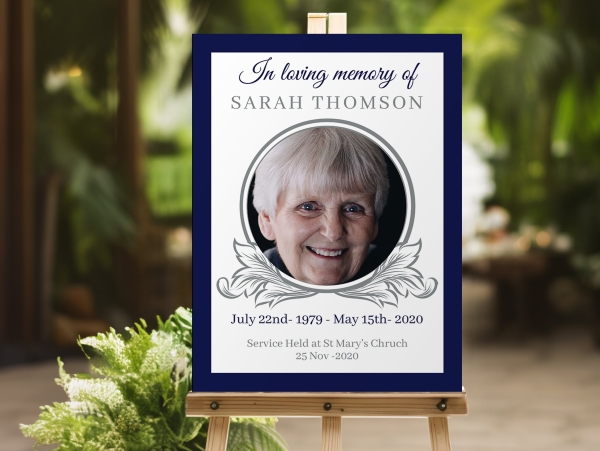 Editable blue background funeral memorial sign (012) - Free Funeral Order of Service Template