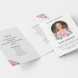 Pink and green floral funeral order of service template 132