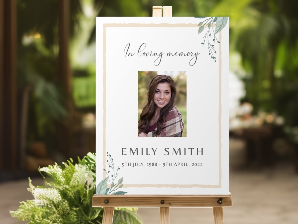 Calming floral funeral memorial sign board 067 - Free Funeral Order of Service Template