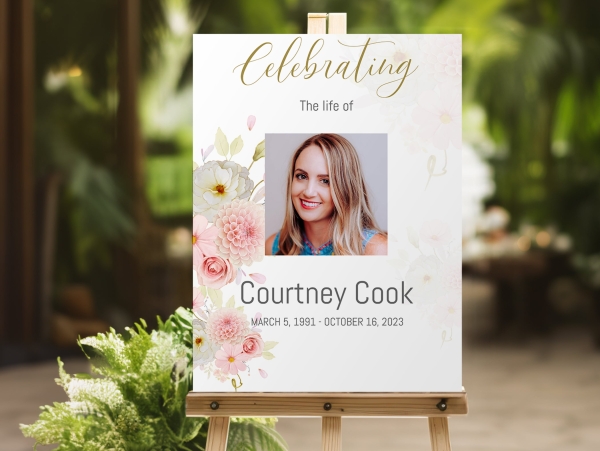 Pink carnations and white roses funeral memorial sign 071 - Free Funeral Order of Service Template