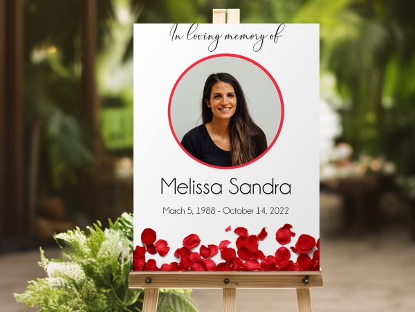 Red rose petals funeral memorial sign board 069 - Free Funeral Order of Service Template