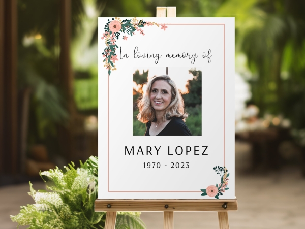Floral illustration funeral memorial sign board 076 - Free Funeral Order of Service Template