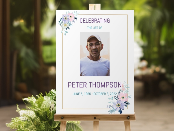 Colourful floral funeral memorial sign board 090 - Free Funeral Order of Service Template