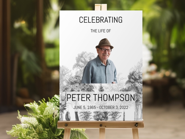 Trees sketch background funeral memorial board 091 - Free Funeral Order of Service Template