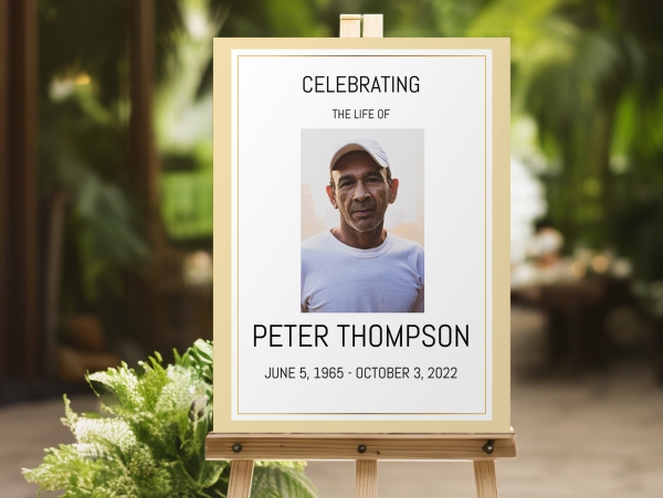 Yellow and white frame funeral memorial sign board 092 - Free Funeral Order of Service Template