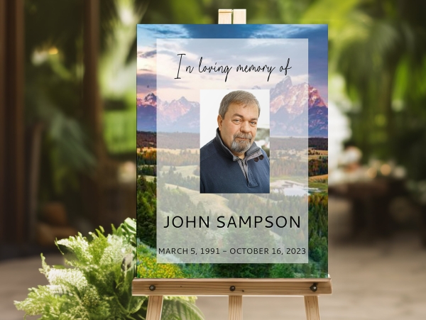 Mountain funeral memorial sign board 093 - Free Funeral Order of Service Template