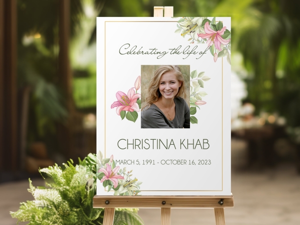Lily flower funeral memorial sign board 102 - Free Funeral Order of Service Template