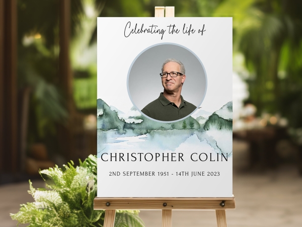 Mountain funeral memorial sign board 103 - Free Funeral Order of Service Template