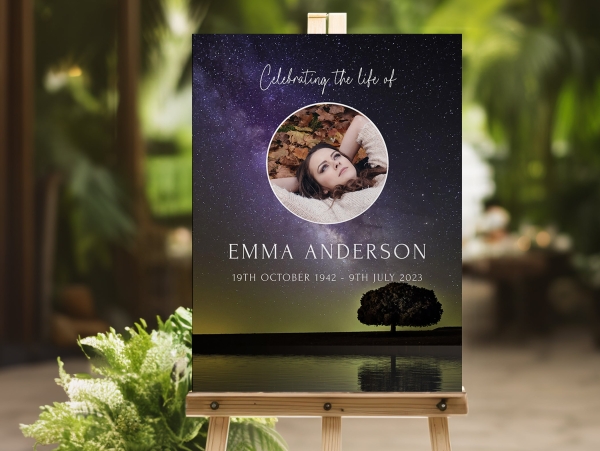 Galaxy funeral memorial sign board 106 - Free Funeral Order of Service Template