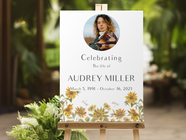 Editable sunflower funeral memorial sign board 108 - Free Funeral Order of Service Template