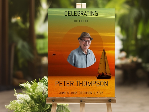 Sailing boat in sunset funeral memorial sign board 109 - Free Funeral Order of Service Template