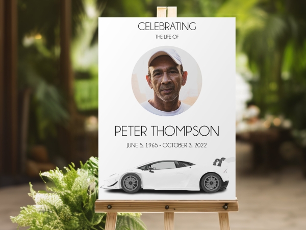White sports car funeral memorial sign board 112 - Free Funeral Order of Service Template