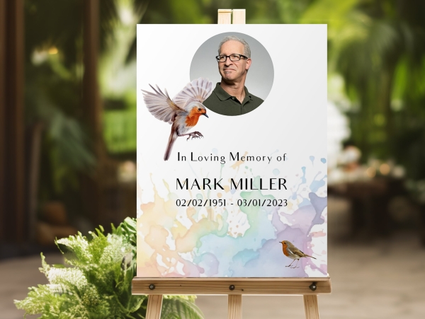 Colourful Robin bird funeral memorial board 114 - Free Funeral Order of Service Template