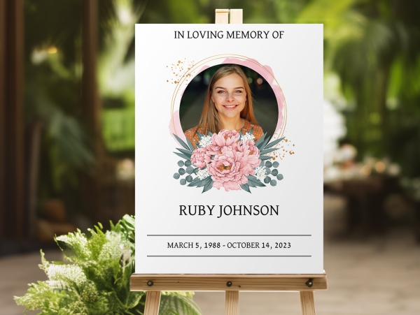 Pink and green floral funeral memory board 132 - Free Funeral Order of Service Template