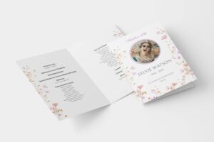 Delicate watercolour floral funeral order of service template