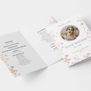 Delicate watercolour floral funeral order of service template