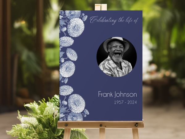 Blue floral funeral memory board 138 - Free Funeral Order of Service Template