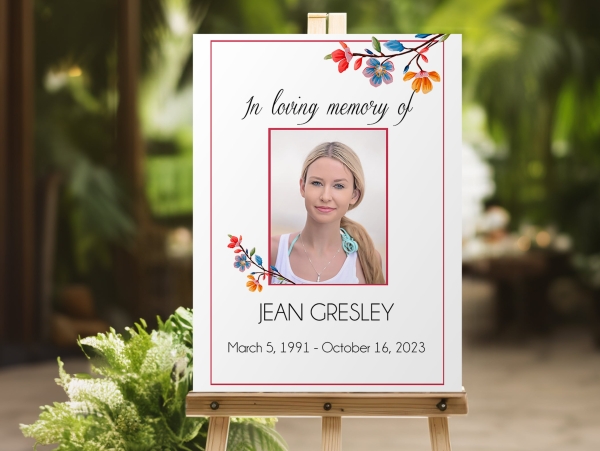 Simple colourful floral funeral memorial sign board 117 - Free Funeral Order of Service Template