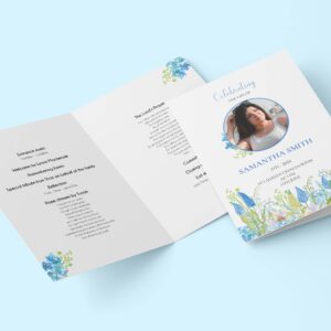 Blue spring florals funeral order of service template 143