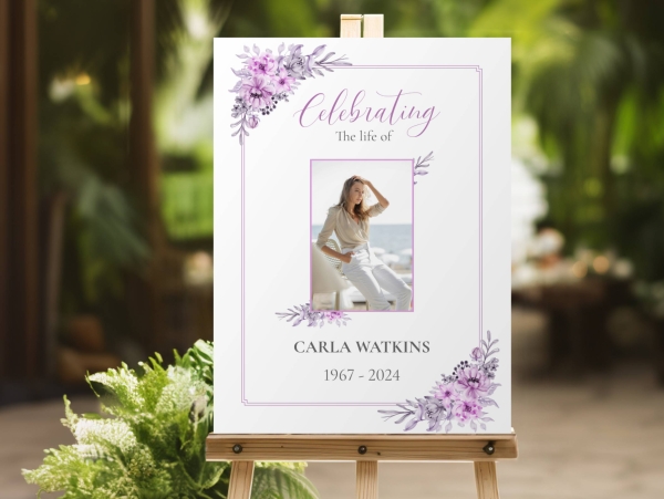 Purple floral funeral memory sign board 141 - Free Funeral Order of Service Template