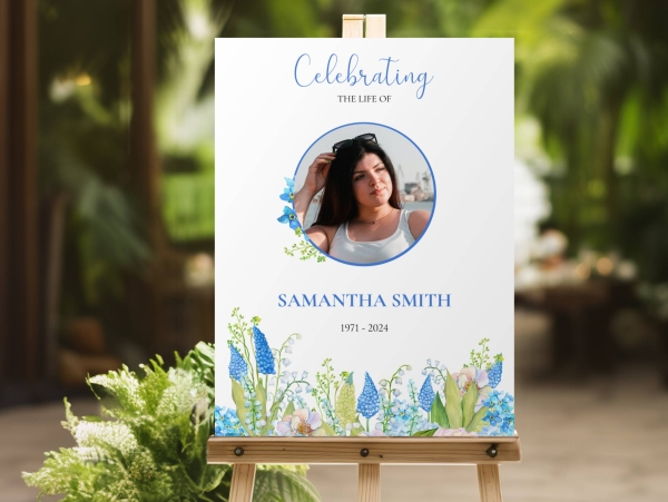 Blue spring florals funeral memorial sign 143 - Free Funeral Order of Service Template