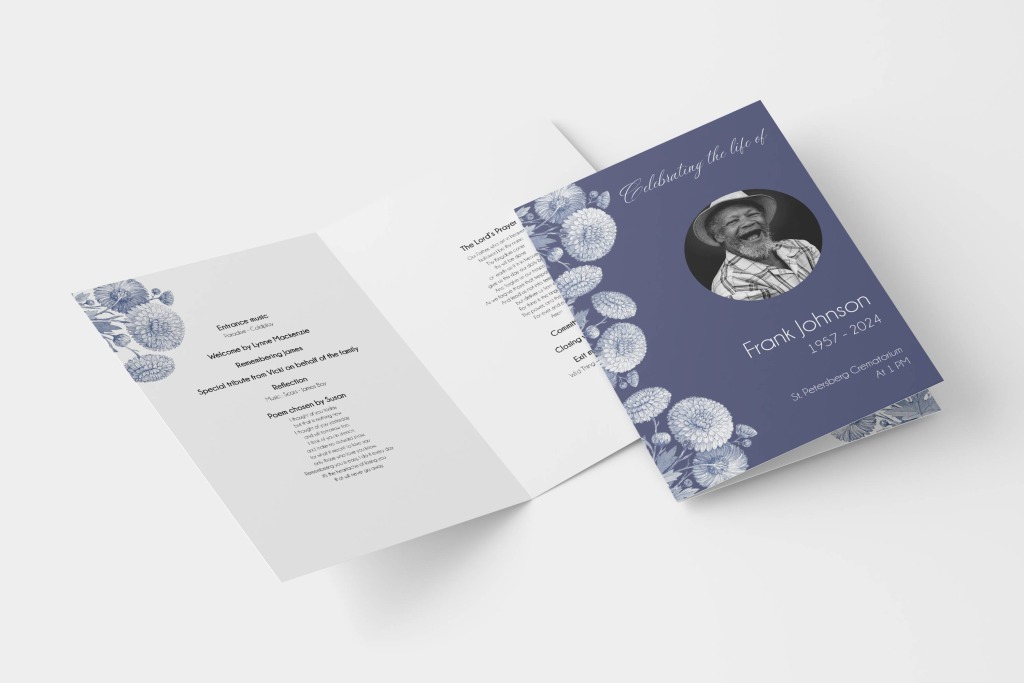 Blue background floral funeral order of service template 138 - Order Of ...