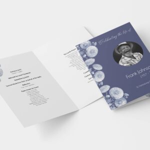 Blue background floral funeral order of service template 138