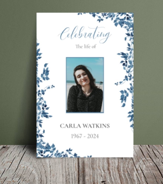 Delicate dark blue floral leaves funeral order of service template 149 - Free Funeral Order of Service Template