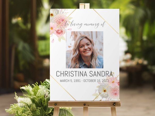 White rose and pink carnations funeral memorial sign board 072 - Free Funeral Order of Service Template