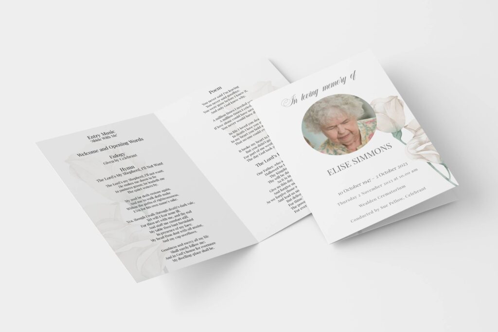 cremation funeral order of service example