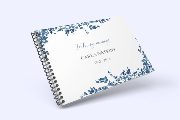 Blue floral leaves funeral condolence guest book 028 - Free Funeral Order of Service Template