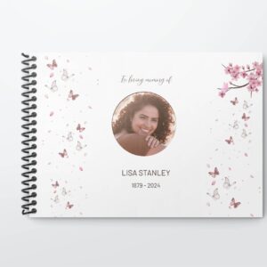 Blossom and butterflies funeral condolence guest book
