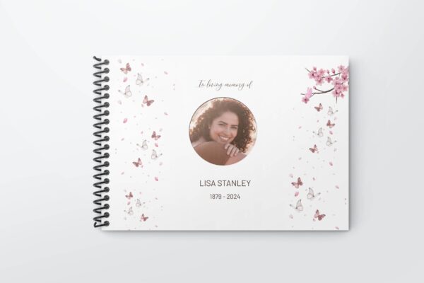 Blossom and butterflies funeral condolence guest book