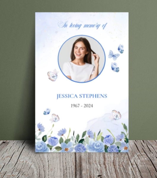 Elegant Blue Flowers and Butterflies Funeral Order of Service Template 158 - Free Funeral Order of Service Template