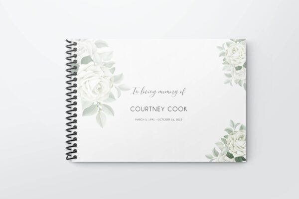 White roses funeral memorial guest book