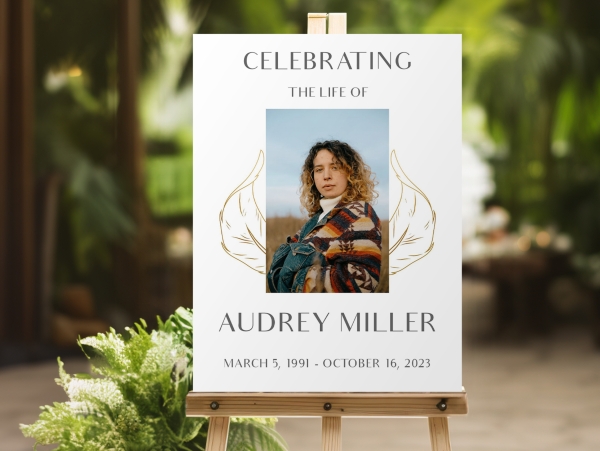 Golden leaves funeral memorial sign board 078 - Free Funeral Order of Service Template