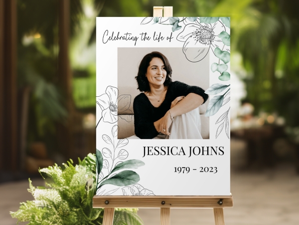 Floral and leaves outline funeral memory board 066 - Free Funeral Order of Service Template