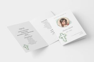 Funeral order of service template with greenery holy cross design 160