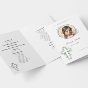 Funeral order of service template with greenery holy cross design 160