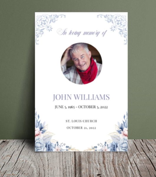 Delicate blue floral funeral order of service 152 - Free Funeral Order of Service Template